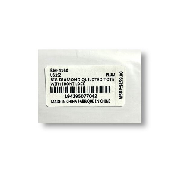 New Badgley Mischka Plum Big Diamond Quilted Tote Bag Gold Lock Vegan Leather - Picture 6 of 7